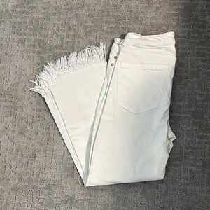 Liverpool Cropped Fringed White Women's Jeans